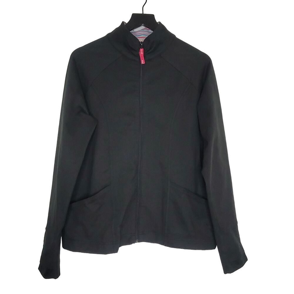 Fresh Produce Black Jacket Full Zip Thumbhole Athleisure Sport Active USA L